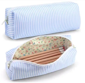Strip Pencil Case Floral Lined Pencil Pouch for Women Back to Schoo Gifts Cotton Makeup Brush Cosmetic Bag