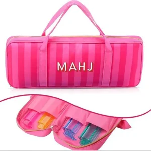 Striped Cosmetic Bag Portable Large Capacity Mahjong Storage Pouch Multi functional Travel Wash Toiletry Hand Organizer Bag