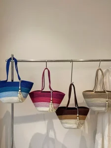 Striped Cotton Ladies’ Street Fashion Open Large Capacity All Weather Single Shoulder Basket Style Beach Bag
