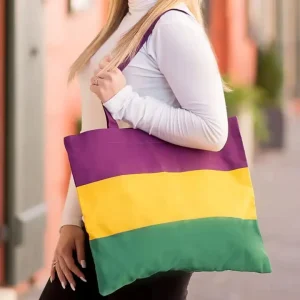 Striped Mardi Gras Canvas Large Shoulder Clutch Bag for Women