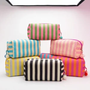 Striped Star Anise Canvas Makeup Bag Matching Color Portable Large Capacity Wash and Makeup Bag