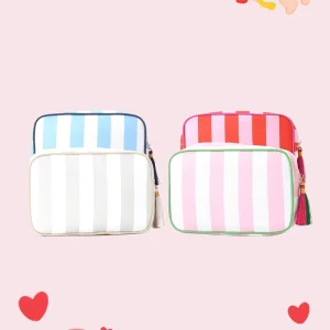 Striped Tassel Cosmetic Bag Large Capacity Waterproof Portable Travel Storage Bag
