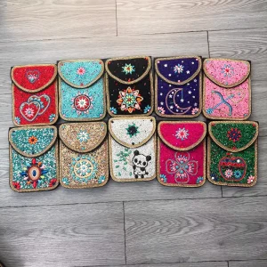 Stylish Bohemian Full Bead Flower Exquisite PU Crossbody Bags Handmade Turquoise Shoulder Bag Buckle Coin Phone Purse