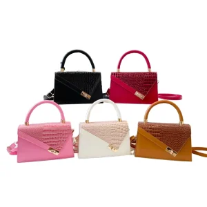 Stylish Color Block Stone Texture PU Leather Shoulder Bag Compact Crossbody Tote for Women