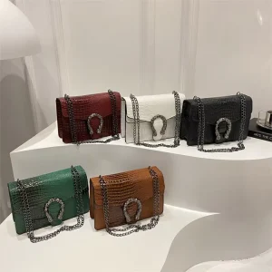 Stylish Geometric Vintage Fashion Chain Small Square PU Crossbody Single Strap Women’s Bag Simple Trendy Design
