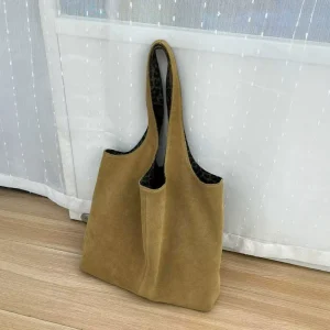 Suede Double sided Open ended Soft Large capacity Tote Bag Cross Border Trend Artistic Design Casual Leather Shoulder Bag