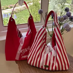 Summer Beach Bag Large-Capacity Double-Sided Striped Soft Polyester Lining Women’s Shoulder Tote Bag