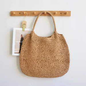 Summer Beach Woven Casual Shoulder Bag Woman Tote Bag Handmade Paper Woven Straw Shoulder Bag