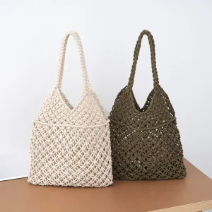 Summer Daily Cotton Rope Woven Bag Travel Beach Bag Vegetable Basket Bag Women Open Shoulder Handbag