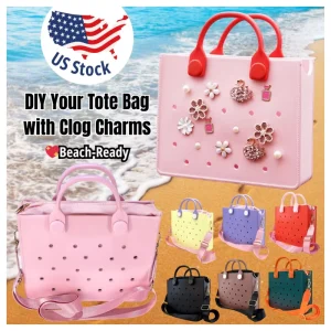 Summer EVA Tote Bag for Women Waterproof Punch Hole Design Clog Charm Customizable Shoulder Handbag Shoe Charm Beach Bag Handbag