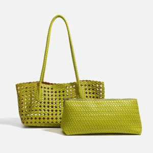 Summer Trendy Fashion Luxury Handbag Hollow Out Design Woven Beach Basket Handbags Hollow Shoulder Underarm Bag