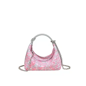 Summer Women’s Nylon Hand-woven Zipper Closure Single Strap Chain Shoulder Crossbody Lunch Box Bag Polyester Lining