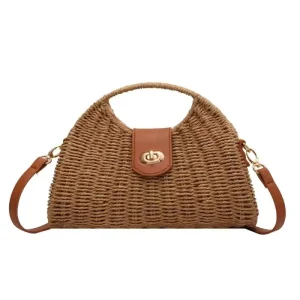 Summer Woven Bag Women’s Handmade Woven Bag Versatile Crossbody Bag Hand-held Tote Bag Vacation Beach Bag