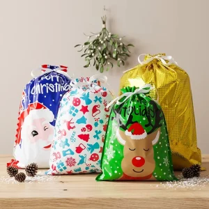 Supplier Custom Festive Drawstring Opp Bag Gravure Printed BOPP/VMCPP Waterproof Reusable Christmas Gift Packaging Bags