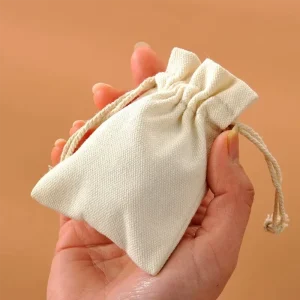 Sustainable Biodegradable Recycled Cotton Drawstring Pouch Custom Printed Dustproof Bag for Jewelry Rings & Necklaces Storage