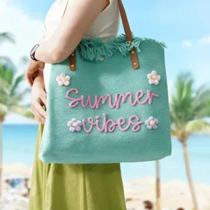 Tassel Canvas Shoulder Bag Eco Friendly Beach Embroidery Tote Bags with Custom Printed logo for Women