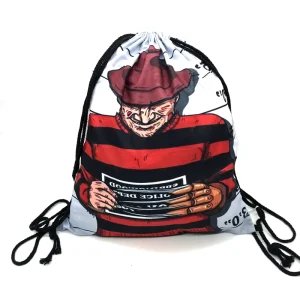 Textured Drawstring Bag with Unique Graphic Prints for Street Shopping Youth Activities