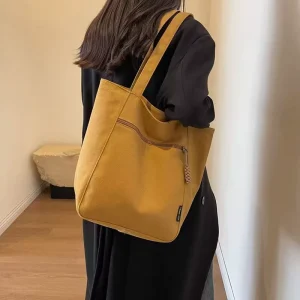 Textured Versatile Canvas Tote Stylish Shoulder Bag for Daily Use Office Shopping Travel Bolsa De Lona