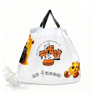 Thick PE Plastic Reusable Drawstring Doggy Bag Waterproof for Retail Gift Shopping Food Take Away Carrying Bag