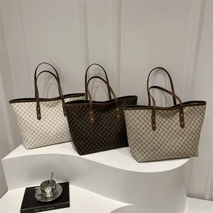 Top Fashion Large Capacity Luxury Tote Handbag for Women Printed PU Shoulder Bag with Zipper Closure Embroidery Custom Logo