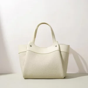 Top Grain Leather Bucket Tote Bag for Women Minimalist Crossbody Shoulder Leather Handbag with Removable Inner Pouch