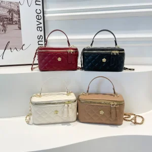 Top Handle PU Leather Bucket Handbags Box Design Purses Women’s Chain Shoulder Bag