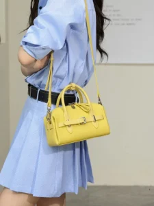 Top Layer Calfskin New Genuine Leather Bowling Bag High End Niche Advanced Sense Shoulder Crossbody Underarm Purse