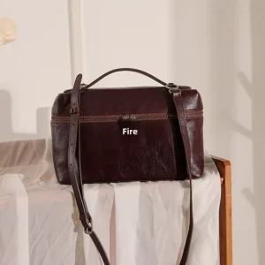 Top Layer Vegetable Tanned Cowhide Women’s Retro Minimalist Genuine Leather Zipper Shoulder Bag
