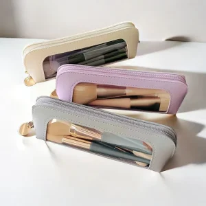 Transparent Cosmetic Brush Holder Cases Clear PVC Makeup Brush Organizer for School Office