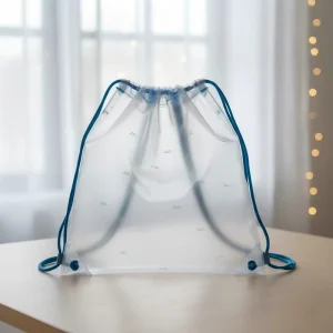 Transparent PE Plastic Heavy Duty Drawstring Bag with Gravure Printing and Custom Logo for Apparel