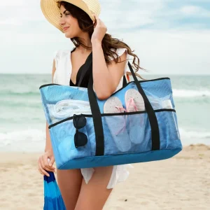 Travel Large Family Pool Bag Mesh Beach Tote Bags Practical Handbag Mesh Beach Bag with Multi Functional Pockets