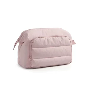 Travel Makeup Bag Custom Logo Soft Luxury Pink Quilted Cosmetic Pouches Makeup Storage Puffer Skincare Bag