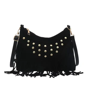 Trend Rivet Tassel Bag Personalized Women’s Saddle Bag Fashion Versatile Messenger Bag Large Capacity Commuter Shoulder Bag