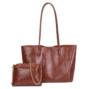 Trendy Brown Vintage Office Luxury PU Water Resistant Designer Women’s Tote Bags Large Capacity Retro Shoulder Bag Set