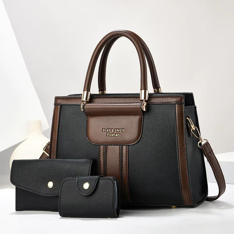 Trendy Fashion PU Leather Waterproof 3-Piece Women’s Shoulder Bags Set Luxury Designer Handbags with Wallet Single Strap