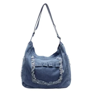 Trendy Korean style Casual Bag Large Capacity Denim Shoulder Crossbody Tote Zipper Closure Single Strap Women’s Design