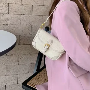 Trendy Luxury Women’s PU Leather Small Square Crossbody Handbag Magnetic Button Hidden Pocket Textured Casual