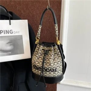 Trendy Retro Style Handbags Women Luxury Floral Printed Drawstring PU Shoulder Bag Crossbody Bucket Bag
