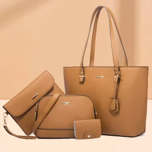 Trendy Women’s PU Bag Retro Socialite Shoulder Handbag Large Capacity Fashionable Crossbody Four piece Suit Mother Bag