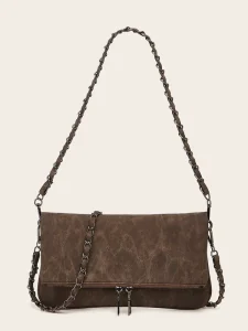 Trendy Women’s Vintage Shoulder Crossbody Chain Bag PU Leather Single Strap Polyester Lining High-end Niche Design Underarm Bag