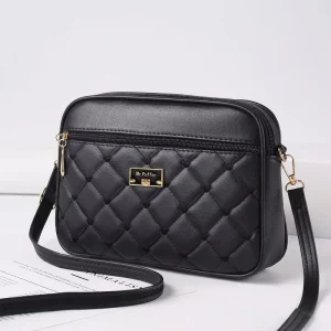 Trendy Women’s Winter Street Trends Quilted PU Crossbody Bag Zipper Closure Small Square Design Single Shoulder Strap Letter