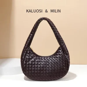 Trendy Woven Crescent Handbag for Women Chic PU Leather Dumpling Bag Versatile Underarm Shoulder Purse