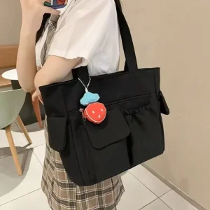 Unisex Casual Tote Nylon Shoulder Bag Large Capacity Nylon Lining Zipper Closure Portable Lightweight Student Cross Body Handbag