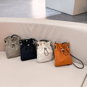 Unisex Classic Handmade Solid Candy Colors Nylon Sling Shoulder Bag Lightweight Hasp Closure Drawstring Mobile Phone Bag