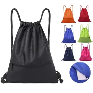 Unisex Sports School Drawstring Backpack Waterproof Nylon Large Capacity Gym Bag with Thick Rope Zipper for Basketball Soccer