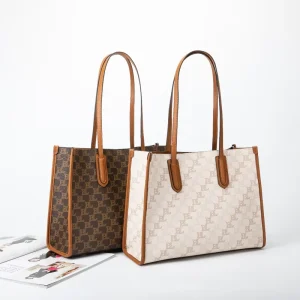 Unisex Vintage Monogram Letter Tote Bag PVC Leather Soft Waterproof Large Capacity Top Handle Shoulder Handbag Fashion Commute
