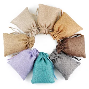 Upscale Brown Small Digital Printing Burlap String Sport Drawstring Linen bags