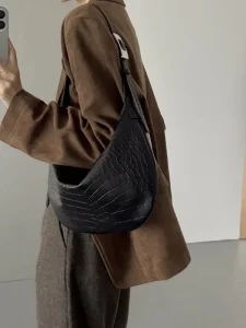 Urban Shoulder Bag Women Top Layer Leather Crocodile Print Soft Hobo Bag