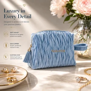 Velvet Jewelry Travel Case Custom Logo Portable Cosmetic Pouch Soft Makeup Bag with Tassel Zipper