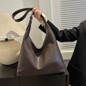 Versatile Dumpling Shoulder Crossbody Commuter Bag Single Zipper PU Leather Stitching Large